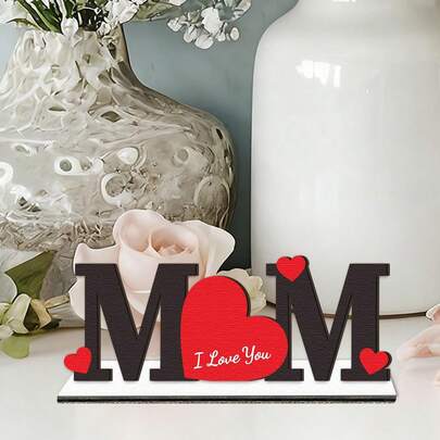 1/2pcs Cute Wooden "Mom" Letter Decor, Suitable For Placing On Desk, Bookshelf, Vanity, Bedroom Or Living Room, Also An Excellent Mother's Day Gift For Mom