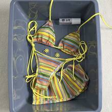 3pcs/Set Women's Summer Bohemian Style Crochet Fabric Drawstring Swimwear Cover Up Dress Bikini Set - Multicolor - View 1