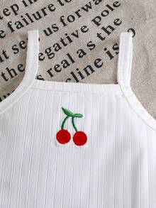 Girls' Cherry Print Camisole And Ruffle Shorts Set, Sweet And Cute Summer Outfit - White - View 3