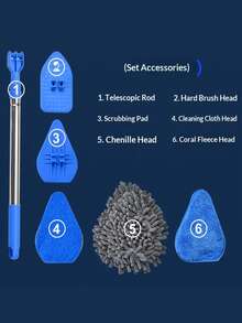 2-In-1 Extendable Bathroom Cleaning Brush Set, Stainless Steel Handle, Multi-Purpose Bathroom Cleaning Brush, Floor Scrub Brush, Shower Scrub Brush, Bathtub & Tile Scrub Brush, 180° Rotatable - Blue - View 9