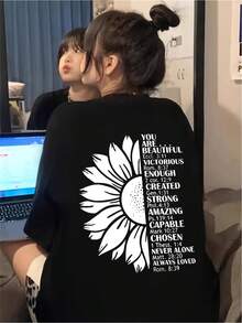 ¡Camiseta única Y2K con diseño de girasol inspirador! Perfecta para mostrar tu belleza interior, con mensajes positivos y un estampado vibrante que resalta la fuerza y capacidad de cada persona. ¡Sé especial y destaca con estilo! Ideal para cualquier ocasión. - Negro - Ver 1
