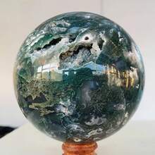 1 quả cầu pha lê mã não rêu quý hiếm tuyệt đẹp, quả cầu thạch anh xanh Geode, bộ sưu tập khoáng vật phong cách Bohemian tuyệt đẹp, quả cầu mã não cỏ nước, đá quý hiếm, trang trí nhà cửa, trang trí nghệ thuật, quà tặng độc đáo cho ngày lễ, món quà hoàn hảo cho Halloween/ - màu xanh lá - Xem 5