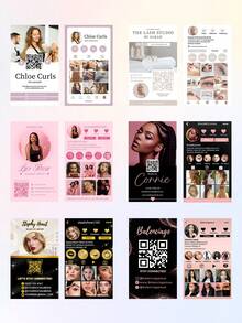 200 personalisierte Visitenkarten, rosa Visitenkarten, anpassbare Fotos und Texte, Visitenkarten für Make-up-Künstler/Friseursalon, digitale Visitenkarten mit QR-Code, Visitenkarten für Haar- und Nagelstudio, personalisierte professionelle Arbeitsvisitenkarten. - A - Übersicht 6
