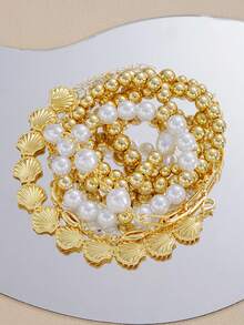 Bộ 7 vòng tay đính hạt hình sao biển, vỏ sò và ngọc trai phong cách Bohemian cổ điển, thanh lịch, phù hợp cho nữ giới đeo hàng ngày, dự tiệc, du lịch, đám cưới, hẹn hò, có thể đeo nhiều lớp, làm quà tặng ngày lễ. - Kiểu 4 - Xem 2