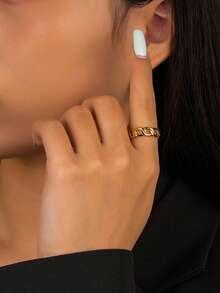 Adjustable 925 Sterling Silver 18K Gold Plated Hollow Hoop Ring, Fashion Minimalist Style For Women - Interlocking Ring - View 4