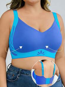 3件装无缝加大码无钢圈文胸，撞色花卉条纹软支撑提拉文胸，大胸防下垂吊带文胸，带可拆卸胸垫和宽肩带，舒适内衣 - 彩色 - 查看 8