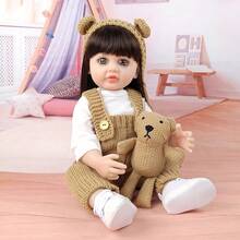 1个22英寸重生娃娃，可爱逼真的全乙烯基娃娃，可更换服装的玩具娃娃，圣诞节、生日时尚礼物 - 粉色 - 查看 16