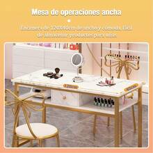Mesa Manicura Metálica 100/120cm Reforzada | Uso Doméstico y Profesional | Tocador Organizador | Amplio y Funcional - Multicolor - Ver 6