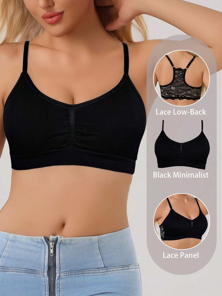 Women's Black Lace Sexy Racerback Wireless Comfortable Seamless Full Coverage Minimalist Bra - Black - View 1