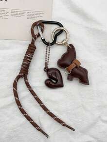 法国斗牛犬包挂饰、可爱小猫包挂饰、皮革小熊包挂饰、亚克力心形挂绳、攀岩绳钥匙扣、包包配件，适合作为生日、情人节或节日礼物 - 彩色 - 查看 11