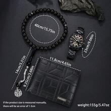 3pcs Men's Classic Casual Low-Key Stylish Watch, Bead Bracelet, Wallet Combination Gift Set - A Perfect Gift For Father, Husband, Boyfriend To Express Love And Care, Cherish Precious Moments - Multicolor - View 4