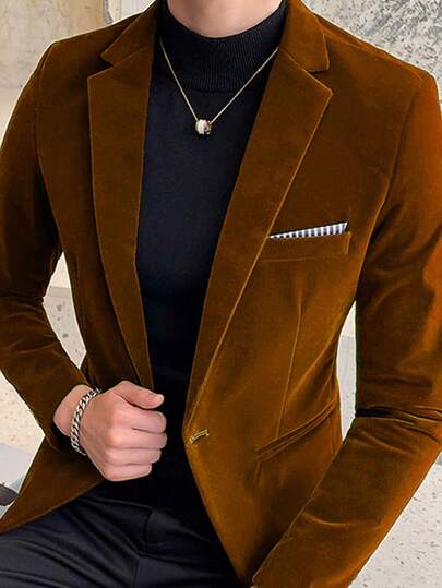 بدلة رجالية بجيب وقصة ضيقة، أكمام طويلة، بلون أحادي للأعمال
