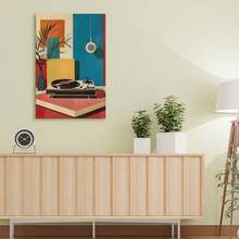 1pc Framed Wall Deocr Canvas Poster Mid Century Modern Vinyl Record Player Wall Art Print Poster - Musical Theme, Retro & Art Deco Style, Canvas Posters Wall Art For Home Decor Office Decor, Living Room Decor, Bedroom Decor- Portrait Canvas Poster For Indoor Decor, Ink Artwork, Spring & Winter Season, Wall Art With Frame - H - 查看 6