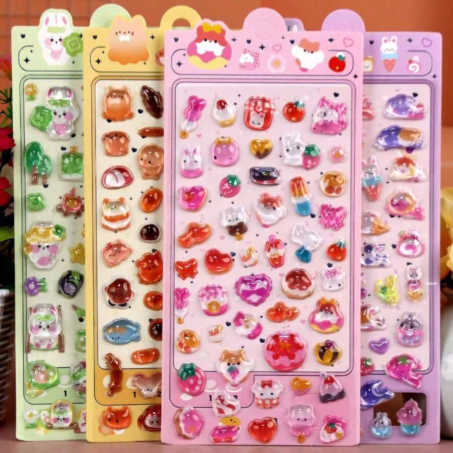 3D Solid Crystal Epoxy Resin Embossed Stickers, Cute Cartoon Rabbit, Bear, Shiba Inu Dog Decals - Multicolor - View 1