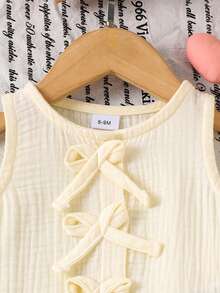 2pcs Baby Girls' Cute Solid Apricot Cardigan Vest + Pants Set, Minimalist - Apricot - View 3