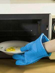 1只加厚硅胶手套，耐热硅胶手套，防水烤箱手套，适用于烹饪、烘焙、烧烤、家务清洁 - 彩色 - 查看 2