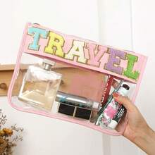 Chenille Letter Clear Zipper Pouch For Travel,Nylon Clear Cosmetic Bag,Makeup Travel Bag For Women Girls 11.8 Inches X 8.2 Inches - Pink - View 5