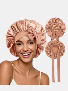 2 件女式 36 厘米直径丝带蝴蝶结弹力丝滑宽边圆帽、睡帽、发箍帽、美容美发沙龙帽 - 彩色 - 查看 12