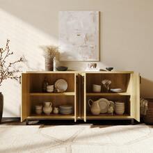 Comanlai Mobile da cucina 160x35x80cm con 4 ante, credenza, mobile vintage con quattro ante in effetto legno naturale, mobile da pranzo in stile industriale, mobile multifunzionale, ampio spazio di archiviazione. - Castano - Visualizzare 5