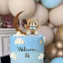 3D Bear & Bow Cake Decorations, Birthday Party Supplies (This Product Cannot Directly Contact Food, Needs To Be Isolated With A Transparent Base Before Contacting Food) - Blue - View 5