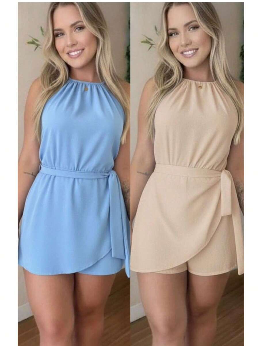Women's Summer Fashion Jumpsuit Set - Duna - Bộ 2 món - Áo liền quần màu xanh nhạt và be - Xem 1
