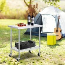 Mesa de Trabajo de Acero Inoxidable Mesa de Preparación con 4 Ruedas 3 Niveles de Altura Ajustable Mesa de Trabajo de Preparación de Alimentos para Cocinas Restaurantes Comerciales 91,4x61 cm - 610 x 914 x 954,6 mm - Ver 1