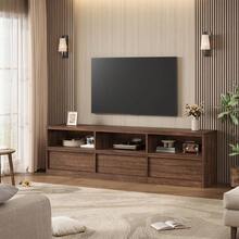 LIZHOUMIL 70in Mid Century Modern TV Stand For 75/80/85 Inch TV, Entertainment Center With Storage Drawers & Open Shelves, Heavy Duty Media Console Table, Wood Television Stand For Living Room - Chestnut brown - 查看 2