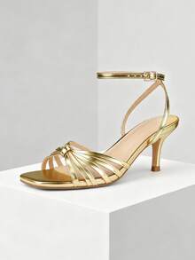 MERUMOTE Women's Kitten Heels New Open Toe Heeled Sandals Slingback 2.5" Heels Strappy Shoes For Daily,Party - Vàng - Xem 2