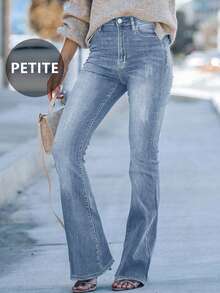 简约欧美街头风休闲百搭通勤修身喇叭牛仔裤，适合娇小女性，春季必备 - 淺色水洗藍 - 查看 4