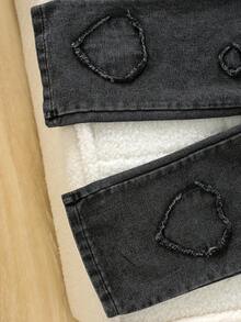 Girls' Heart Casual Denim Pants, Summer - Black - View 6