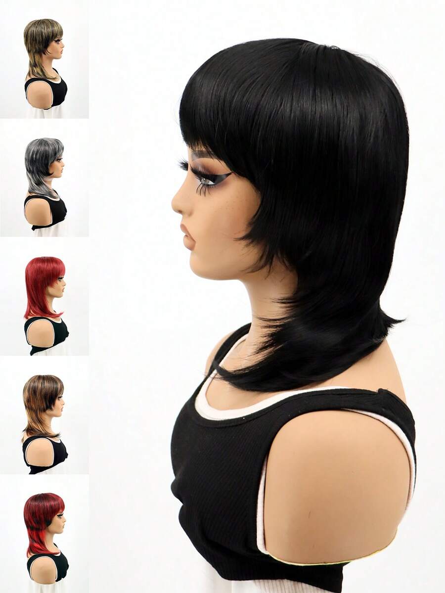 Short Layered Pixie Cut With Bangs Mullet Wig For Women Full Machine Made Synthetic Heat Resistant Wigs Multicolor For Daily Life,Cosplay