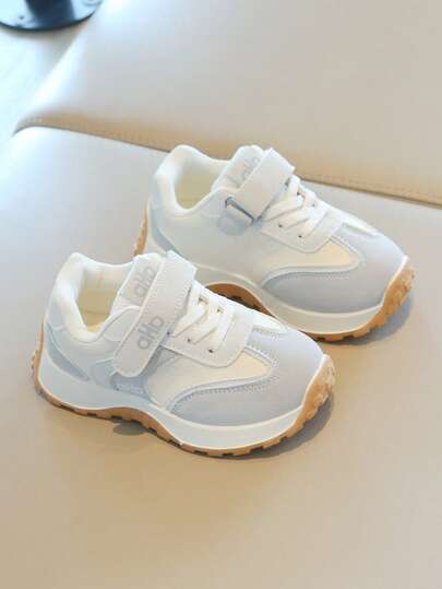 1 Pair Kids' Unisex PU Hook And Loop Round Toe Thick Sole Soft Bottom Cute Sneakers, Casual Sports Shoes Suitable For All Seasons