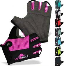 Guantes de ciclismo para bicicleta, guantes de bicicleta de montaña, antideslizantes, acolchados, transpirables, con medio dedo, accesorios deportivos para hombres y mujeres - Rosa - Medio dedo - Ver 2