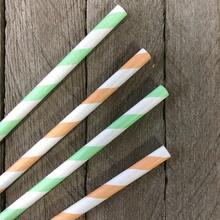 Striped Paper Straws - Mint Gre1en Peach White - 7.75 Inches - Pack Of 50Brand - 青桃 - 查看 3
