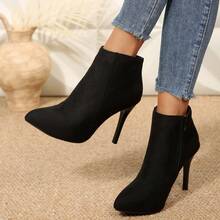 New Arrival Women's Fashionable Elegant Pointed Toe Suede Ankle Boots With Thin Heels,Style With Jeans - 黑色 - 查看 1
