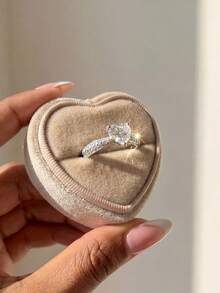 Stylever 1pc Sparkling Cubic Zirconia Heart Shaped 925 Sterling Silver Ring, Luxury Women's Jewelry, Gift For Her - Silver - View 4