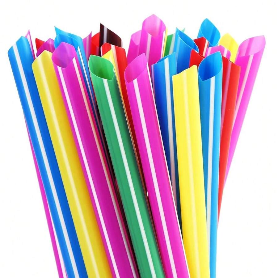 Extra Wide Rainbow Plastic Boba Tea Smoothie Straws, 1/2\ Wide X 8 1/2\ Long Large Fat Bubble Straws, Pack Of 100 - Rainbow - 查看 1