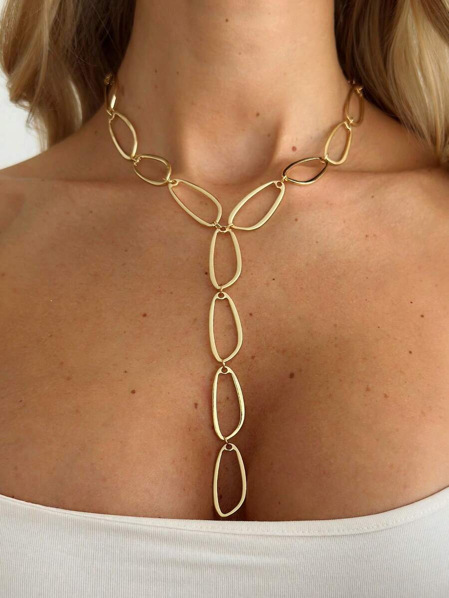 1pc Design O-Shape Tassel Collarbone Necklace, Metal Y-Shape Cross Chain Necklace, Suitable For Women To Wear At Banquets, Balls, Parties And Other Occasions - Y-shaped Cross Necklace - View 1