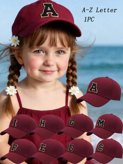 1pc Girls' Pink A-Z Letter Embroidered Adjustable Baseball Cap, Cute Casual Sun Hat Suitable For Children, Breathable And Lightweight For Daily, Sports And Outdoor Activities
