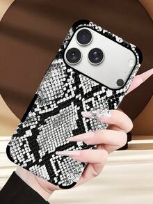 1个蛇皮纹理手机壳，个性化简约奢华动物元素设计，压纹蛇皮图案，防震，增强音质，柔软皮革质感，兼容 17 Pro Max/16 Pro Max/12 Pro/13/14 Plus/15 Pro Max/16 Pro Max、11/13 Pro、Galaxy S24 Ultra，适合作为礼物 - 黑與白 - 查看 9