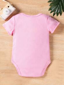 Baby  Handwritten Text Heart Outline White Short Sleeves Rounded Neckline Baby Themed Setup Display - 粉色 - 查看 3