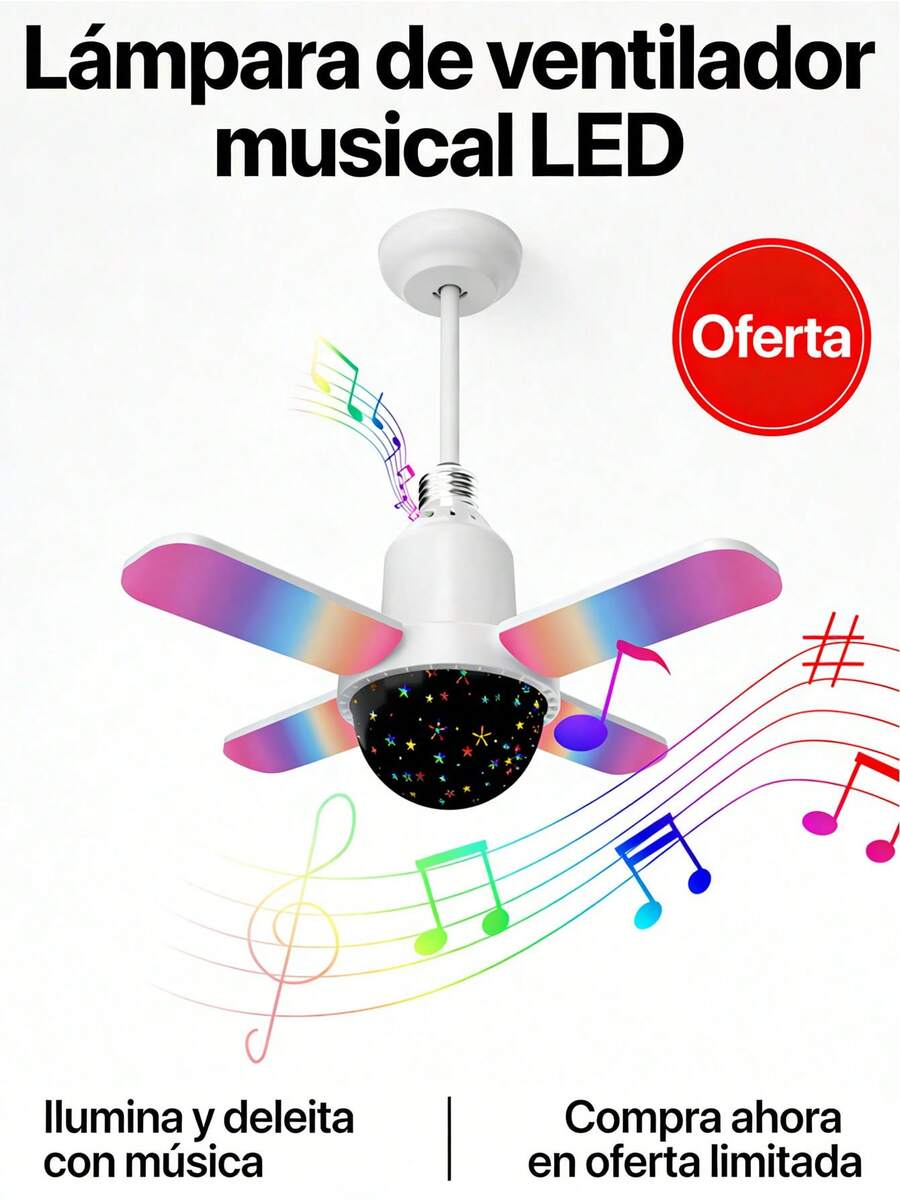 Ventilador de Techo LED Inteligente con Bluetooth | Altavoz RGB Regulable, Control por App y Mando a Distancia - Blanco - Ver 1