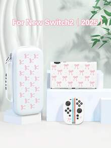 1个粉色蝴蝶结波点图案保护壳/透明闪光保护壳，兼容Switch 2/Switch NS/Switch OLED/Lite，Switch主机配件，全套包含收纳袋、卡槽底座，Switch玩家的最佳礼物 - 彩色 - 查看 1