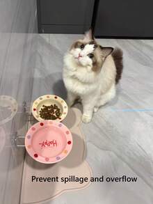 1个猫/狗硅胶喂食垫，猫形，易于清洁，防溢，防水，防滑，边缘加高保护地板 - 彩色 - 查看 3