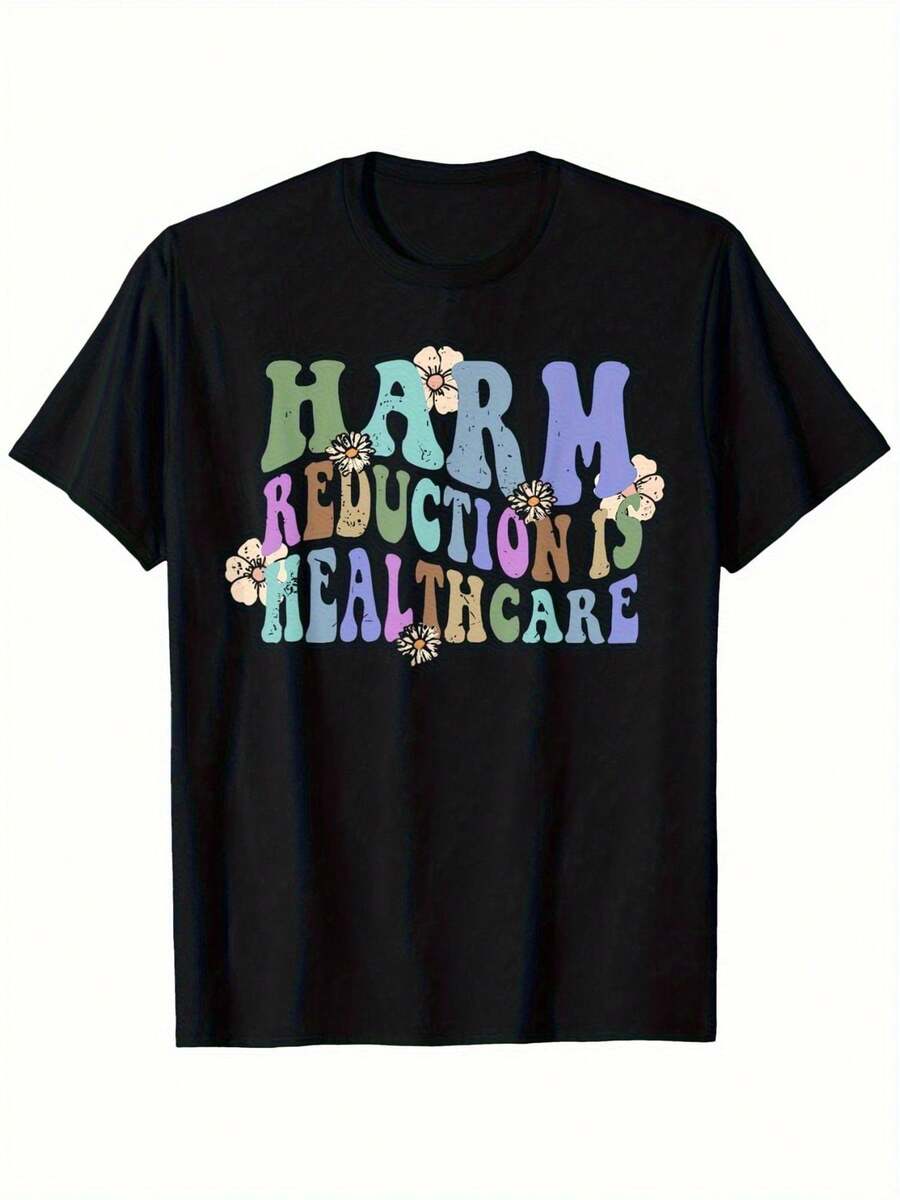 Camiseta Negra con Diseño Retro Harm Reduction is Healthcare para Hombre y Mujer Estilo Urbano Casual Ideal para Regalos y Ocasiones Especiales Tela Suave y Cómoda Inspiradora y con Mensaje Positivo Combina con Cualquier Atuendo 2023 - Negro - Ver 1