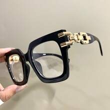 Apaircircle Square Glasses - Sleek Black PC Frame With Golden-Tone Metal Hinges, Minimalist Unisex Eyewear For Women & Men, Lightweight Durable Fashion Accessories, Stylish Frames, Modern Design, Sturdy Construction,  Frames, Modern Professionals, Professional Accessories, Chic Design, Highquality Hinges, Designer Frames, Office Wear - 粉色 - 查看 1