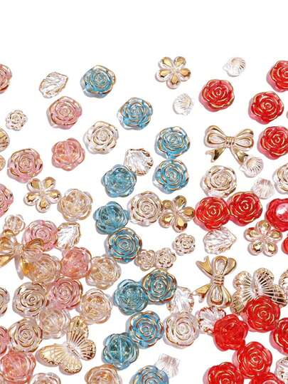 树脂混合玫瑰蝴蝶爱心月亮造型，DIY奶油凝胶手机壳材料包配件树脂配件批发，本产品可用于各种DIY手工场景，例如手机壳、发夹、相框等。也可用于DIY手工设计装饰配件，例如头饰、服装、晚礼服、鞋帽、婚礼、圣诞节、手工艺品等。