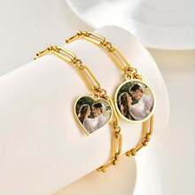 1PC Personalized Photo Custom Bracelet, Stainless Steel Heart-Shaped Bracelet, Round Custom Bracelet, Suitable For Both Men And Women, Valentine's Day, Custom Special Dates, Anniversary Gifts - Multicolored - View 3