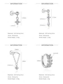 1 đôi bông tai bạc 925 đính đá Moissanite hình ngôi sao tinh tế, kiểu dáng phẳng, thích hợp cho nữ, đeo hàng ngày, hẹn hò, đi nghỉ mát, dự đám cưới, dự tiệc, làm quà tặng ngày lễ. - Bạc - Xem 10