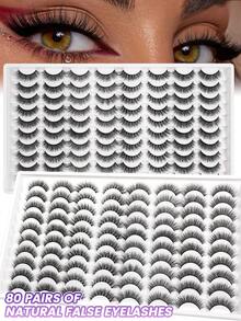MAANGE 40/60/80对混合款自然交叉假睫毛，手工制作超长浓密卷翘仿貂毛睫毛，美妆工具热销产品，可选配眉刷夹 - 交叉款 - 查看 2